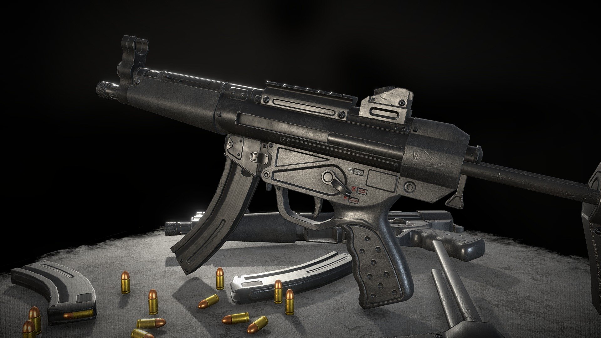 Full-size MP5 source-design reference for the permanently nonfiring WARDOGS display prop